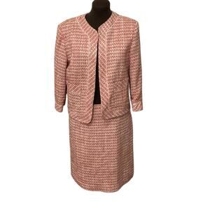 Logic Women’s Academia Career Pink Tweed Plaid Pencil Skirt Set Suit Size 10